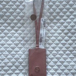 Brand new Gucci pink and taupe leather luggage tag